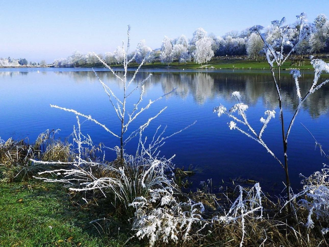 El mismo camino angosto sobre hielo en cuatro inviernos